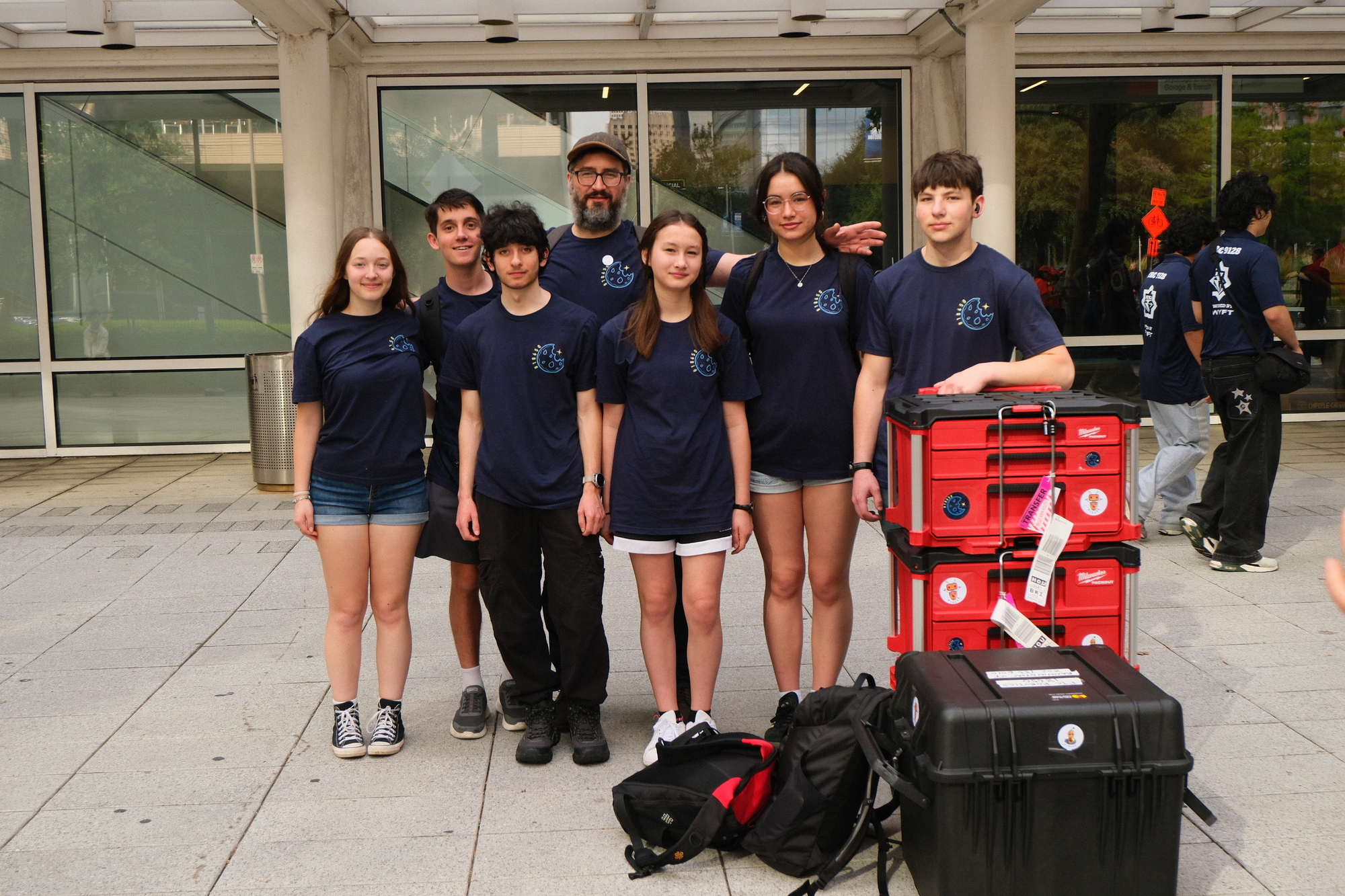Cookie Clickers team outside the FIRST Championship venue in Houston; see more trip photos
